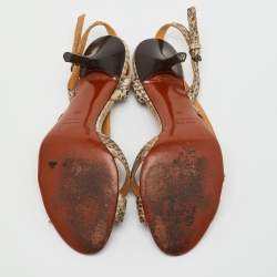 Pre Owned Lanvin Multicolor Python Leather Strappy Slingback Sandals Size 38