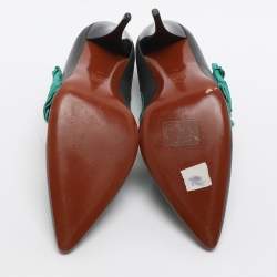 Pre Owned Lanvin Size 40 Black/Green Fabric and Leather Pumps
