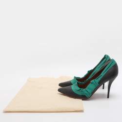 Pre Owned Lanvin Size 40 Black/Green Fabric and Leather Pumps
