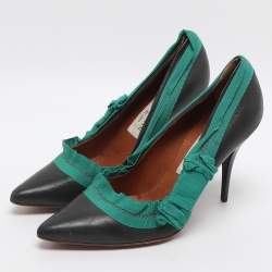 Pre Owned Lanvin Size 40 Black/Green Fabric and Leather Pumps