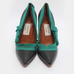 Pre Owned Lanvin Size 40 Black/Green Fabric and Leather Pumps