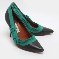 Pre Owned Lanvin Size 40 Black/Green Fabric and Leather Pumps