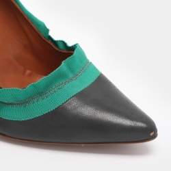 Pre Owned Lanvin Size 40 Black/Green Fabric and Leather Pumps