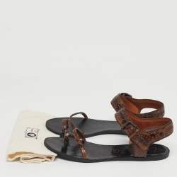 مملوكة مسبقًا صندل فلات سير كاحل جلد ثعبان بني لانفان مقاس 38