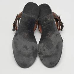 مملوكة مسبقًا صندل فلات سير كاحل جلد ثعبان بني لانفان مقاس 38