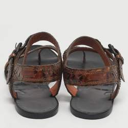 مملوكة مسبقًا صندل فلات سير كاحل جلد ثعبان بني لانفان مقاس 38