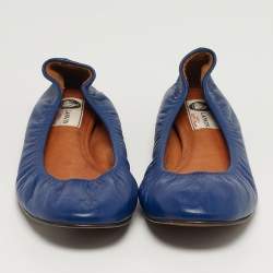 Pre Owned Lanvin Size 39.5 Blue Leather Ballet Flats