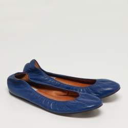 Pre Owned Lanvin Size 39.5 Blue Leather Ballet Flats