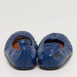 Pre Owned Lanvin Size 39.5 Blue Leather Ballet Flats