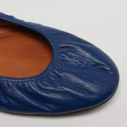 Pre Owned Lanvin Size 39.5 Blue Leather Ballet Flats