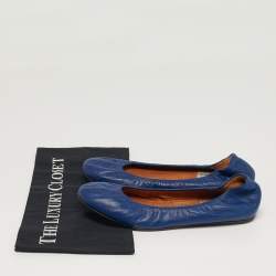 Pre Owned Lanvin Size 39.5 Blue Leather Ballet Flats