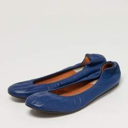 Pre Owned Lanvin Size 39.5 Blue Leather Ballet Flats
