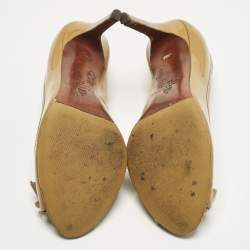 مملوكة مسبقًا حذاء كعب عالي لانفان جلد بني لامع وقماش شريط مزدوج فتحة أمامية مقاس 41