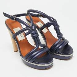 مملوكة مسبقًا صندل لا نفان جلد لامع أسود أحزمة مقاس 40