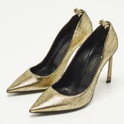 Pre Owned Lanvin Size 36 Gold Textre Leather Pointed Toe Pumps