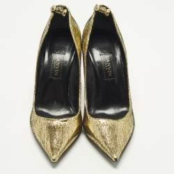 Pre Owned Lanvin Size 36 Gold Textre Leather Pointed Toe Pumps