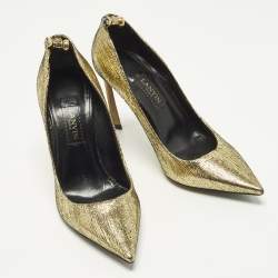 Pre Owned Lanvin Size 36 Gold Textre Leather Pointed Toe Pumps