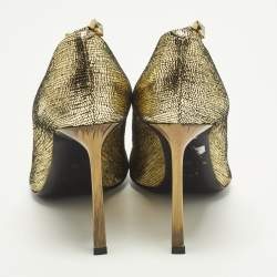 Pre Owned Lanvin Size 36 Gold Textre Leather Pointed Toe Pumps