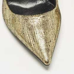 Pre Owned Lanvin Size 36 Gold Textre Leather Pointed Toe Pumps