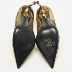 Pre Owned Lanvin Size 36 Gold Textre Leather Pointed Toe Pumps