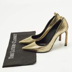Pre Owned Lanvin Size 36 Gold Textre Leather Pointed Toe Pumps