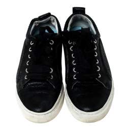 Pre Owned Lanvin Black Leather Lace Up Low Top Sneakers Size 37