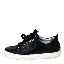 Pre Owned Lanvin Black Leather Lace Up Low Top Sneakers Size 37