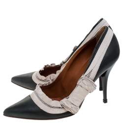 Pre Owned Lanvin Grey Leather And Beige Canvas Trim Pointed Toe Pumps Size 41