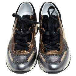 Pre Owned Lanvin Multicolor Suede Leather And Glitter Fabric Low Top Lace Up Sneakers Size 38