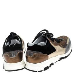 Pre Owned Lanvin Multicolor Suede Leather And Glitter Fabric Low Top Lace Up Sneakers Size 38