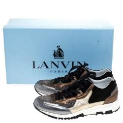 Pre Owned Lanvin Multicolor Suede Leather And Glitter Fabric Low Top Lace Up Sneakers Size 38
