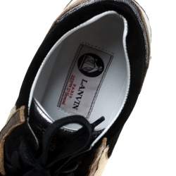 Pre Owned Lanvin Multicolor Suede Leather And Glitter Fabric Low Top Lace Up Sneakers Size 38