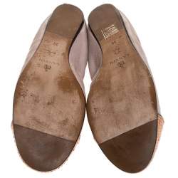 Pre Owned Lanvin Mauve Beige Leather And Metallic Python Embossed Trim Cap Toe Ballet Flats Size 39