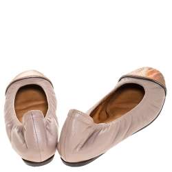 Pre Owned Lanvin Mauve Beige Leather And Metallic Python Embossed Trim Cap Toe Ballet Flats Size 39