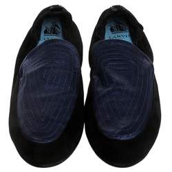 Pre Owned Lanvin Black Suede Leather And Blue Satin Scrunch Loafers Size 40