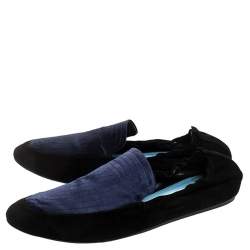 Pre Owned Lanvin Black Suede Leather And Blue Satin Scrunch Loafers Size 40