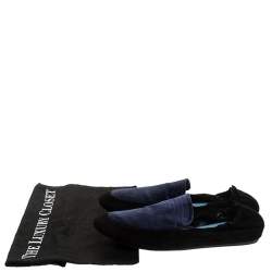 Pre Owned Lanvin Black Suede Leather And Blue Satin Scrunch Loafers Size 40