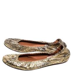 Pre Owned Lanvin Gold Snakeskin Embossed Leather Ballerina Flats Size 37