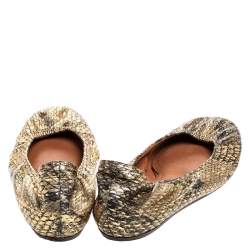 Pre Owned Lanvin Gold Snakeskin Embossed Leather Ballerina Flats Size 37