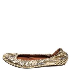 Pre Owned Lanvin Gold Snakeskin Embossed Leather Ballerina Flats Size 37