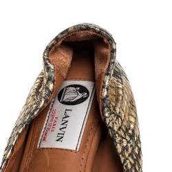 Pre Owned Lanvin Gold Snakeskin Embossed Leather Ballerina Flats Size 37