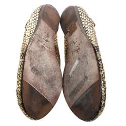 Pre Owned Lanvin Gold Snakeskin Embossed Leather Ballerina Flats Size 37