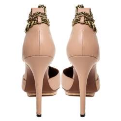 Pre Owned Lanvin Beige Leather Gold-Tone Chain Ankle Strap D'orsay Platform Pumps Size 40 
