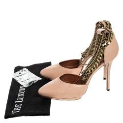 Pre Owned Lanvin Beige Leather Gold-Tone Chain Ankle Strap D'orsay Platform Pumps Size 40 