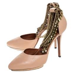 Pre Owned Lanvin Beige Leather Gold-Tone Chain Ankle Strap D'orsay Platform Pumps Size 40 