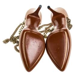 Pre Owned Lanvin Beige Leather Gold-Tone Chain Ankle Strap D'orsay Platform Pumps Size 40 