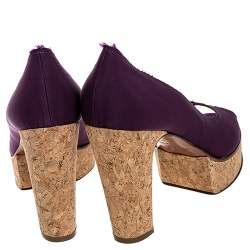 Lanvin Purple Canvas Peep Toe Platform Pumps Size 41