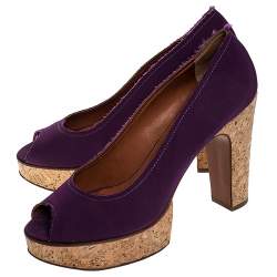 Lanvin Purple Canvas Peep Toe Platform Pumps Size 41