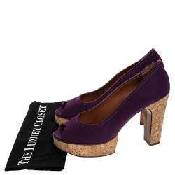 Lanvin Purple Canvas Peep Toe Platform Pumps Size 41