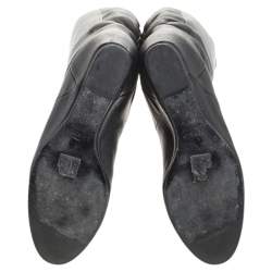 Pre Owned Lanvin Black Leather Knee Length Wedge Boots Size 37